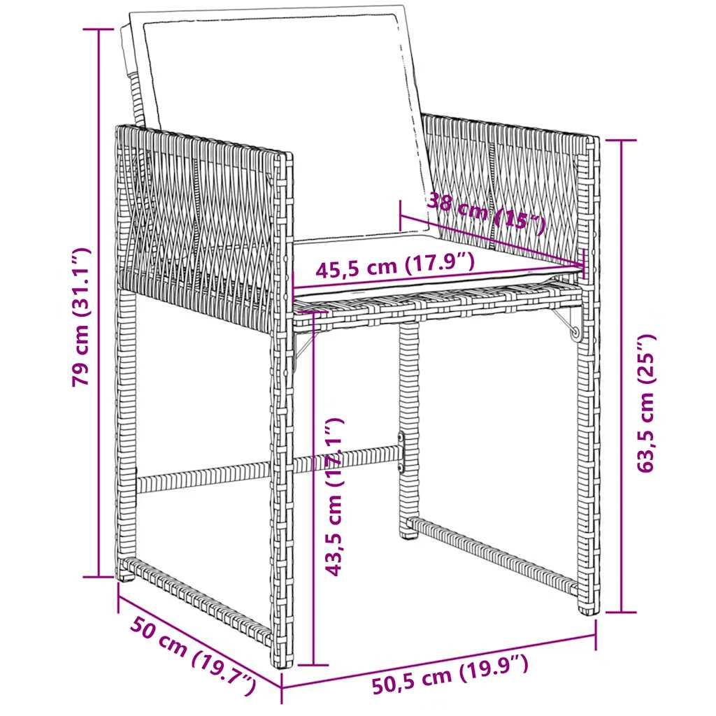 5-tlg. Garten-Essgruppe mit Kissen Schwarz Poly Rattan