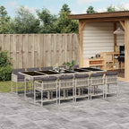11-tlg. Garten-Essgruppe mit Kissen Hellgrau Poly Rattan