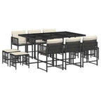 11-tlg. Garten-Essgruppe mit Kissen Schwarz Poly Rattan