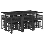 11-tlg. Garten-Essgruppe mit Kissen Schwarz Poly Rattan