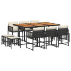 11-tlg. Garten-Essgruppe mit Kissen Schwarz Poly Rattan