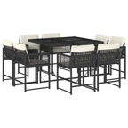 9-tlg. Garten-Essgruppe mit Kissen Schwarz Poly Rattan