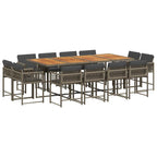 13-tlg. Garten-Essgruppe mit Kissen Grau Poly Rattan