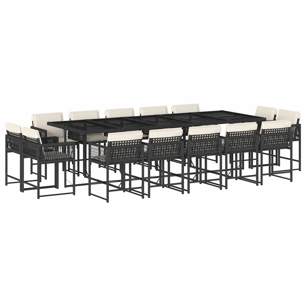 15-tlg. Garten-Essgruppe mit Kissen Schwarz Poly Rattan