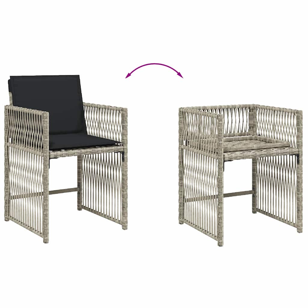 7-tlg. Garten-Essgruppe mit Kissen Hellgrau Poly Rattan