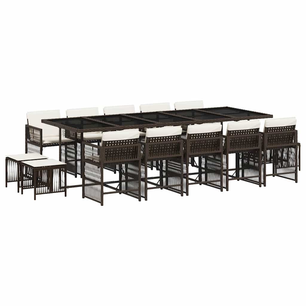 15-tlg. Garten-Essgruppe mit Kissen Braun Poly Rattan