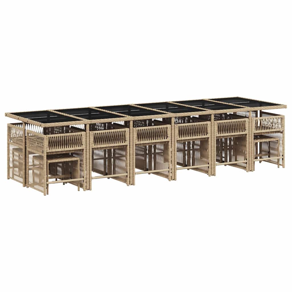 17-tlg. Garten-Essgruppe mit Kissen Beige Poly Rattan
