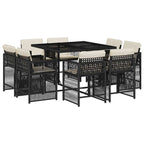 9-tlg. Garten-Essgruppe mit Kissen Schwarz Poly Rattan