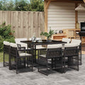 9-tlg. Garten-Essgruppe mit Kissen Schwarz Poly Rattan