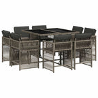 9-tlg. Garten-Essgruppe mit Kissen Grau Poly Rattan
