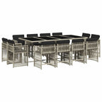 13-tlg. Garten-Essgruppe mit Kissen Hellgrau Poly Rattan