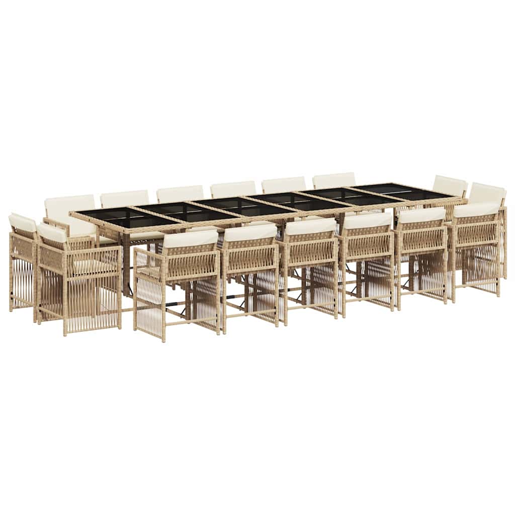 17-tlg. Garten-Essgruppe mit Kissen Beige Poly Rattan