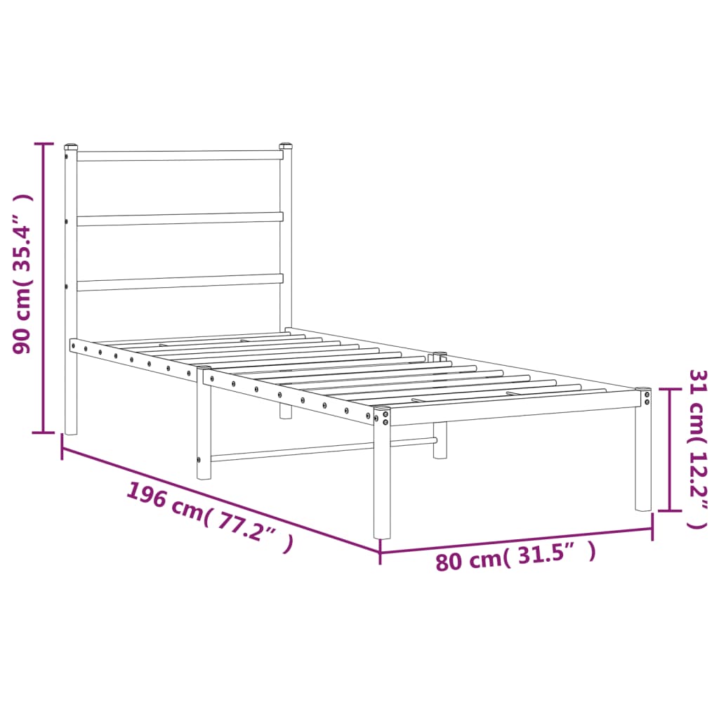 Bettgestell mit Kopfteil Metall Schwarz 75x190 cm