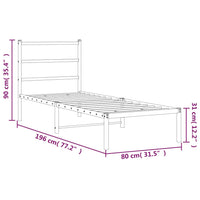 Bettgestell mit Kopfteil Metall Schwarz 75x190 cm