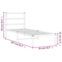 Bettgestell mit Kopfteil Metall Schwarz 80x200 cm