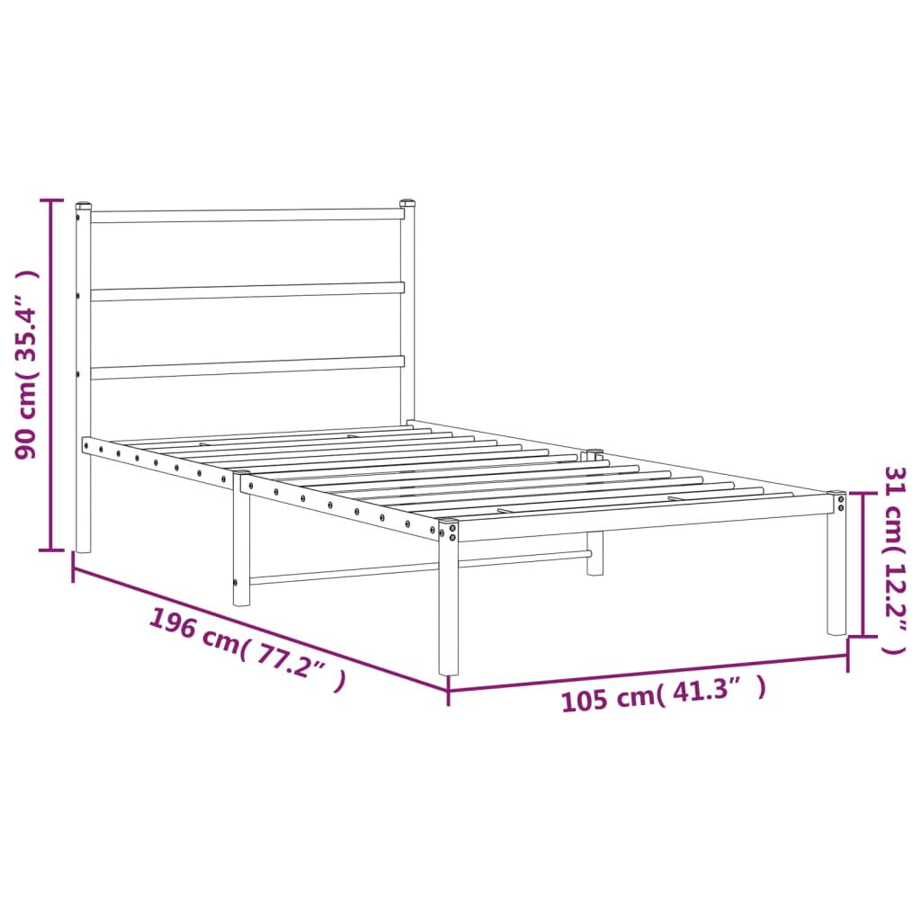 Bettgestell mit Kopfteil Metall Schwarz 100x190 cm