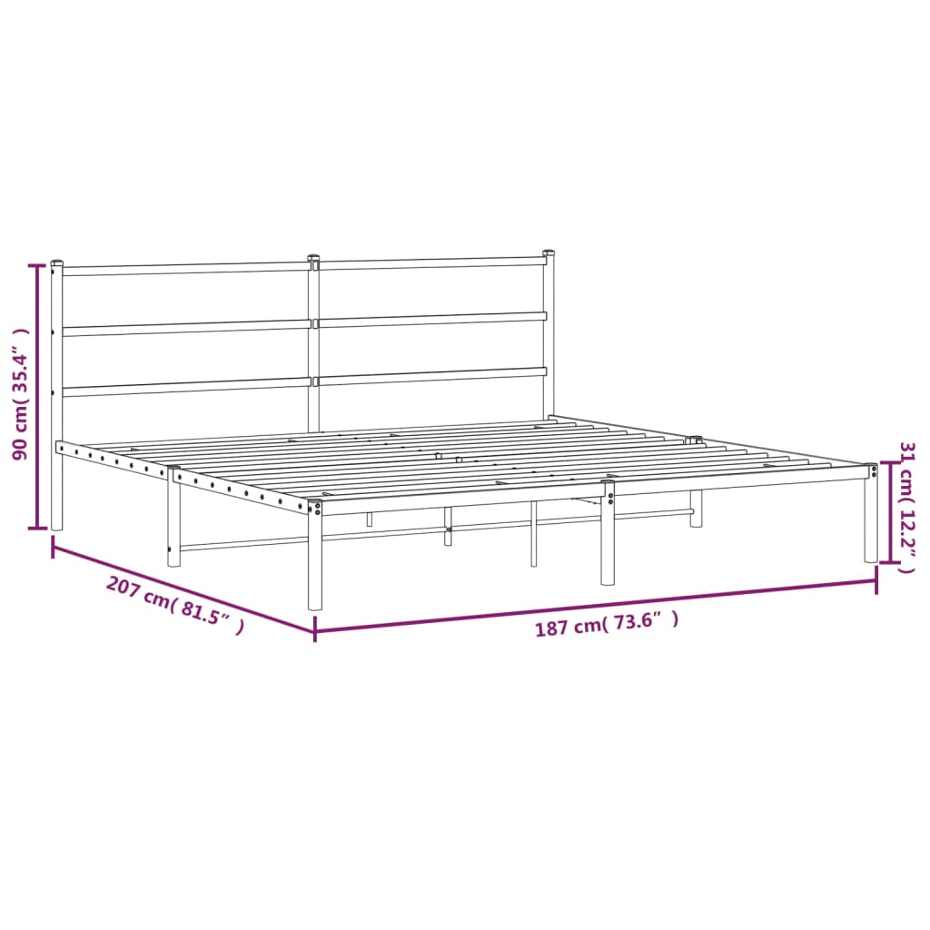 Bettgestell mit Kopfteil Metall Schwarz 180x200 cm