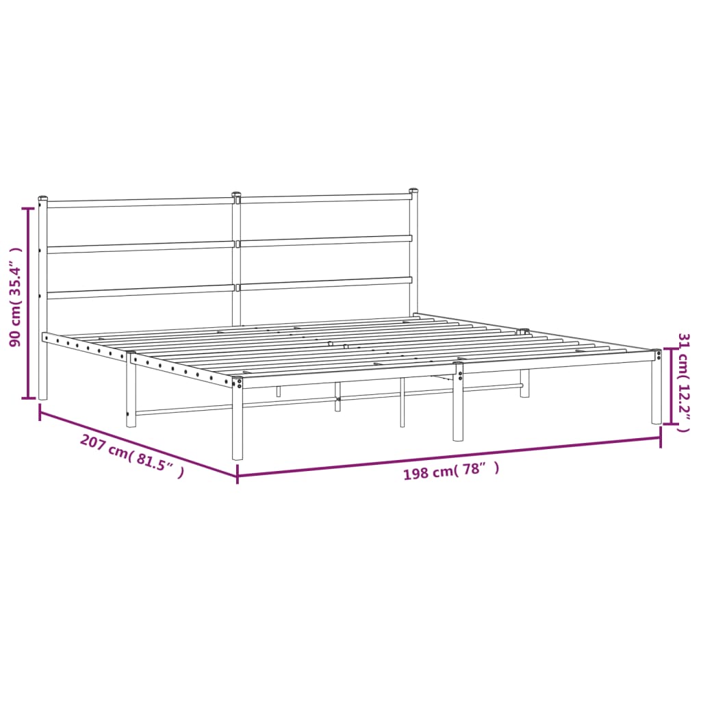 Bettgestell mit Kopfteil Metall Schwarz 193x203 cm