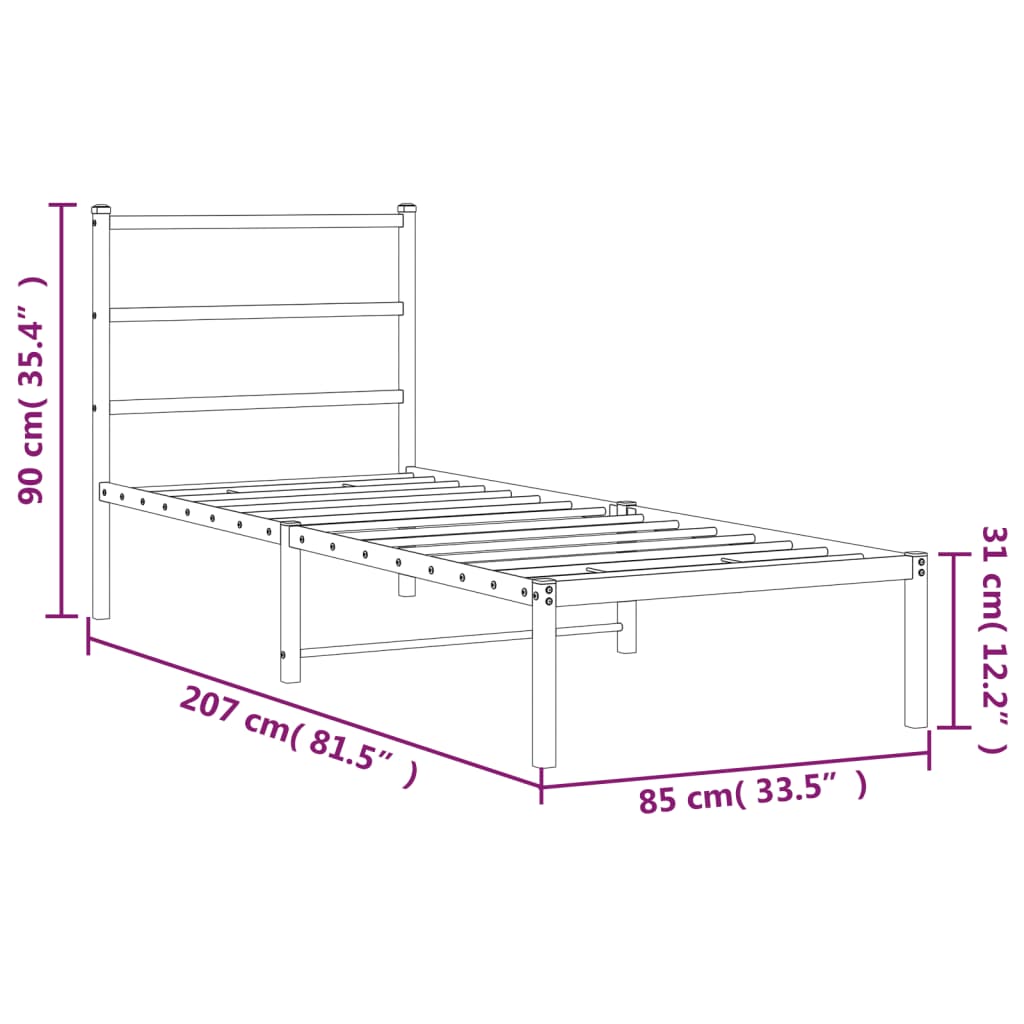 Bettgestell mit Kopfteil Metall Weiß 80x200 cm