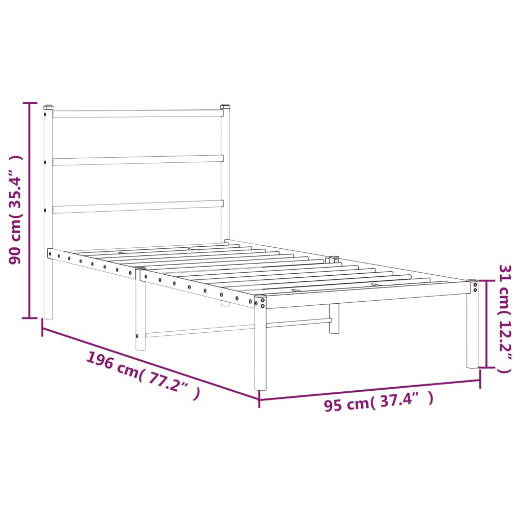 Bettgestell mit Kopfteil Metall Weiß 90x190 cm