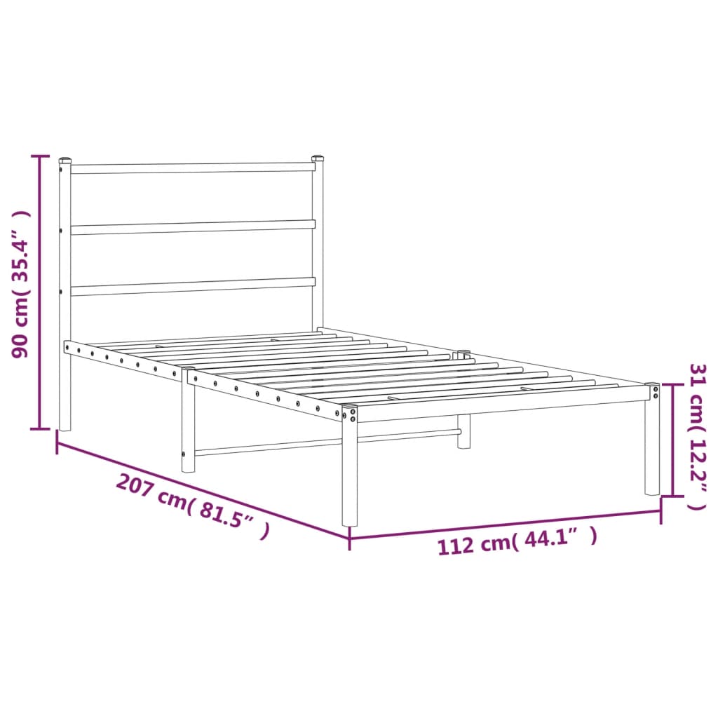 Bettgestell mit Kopfteil Metall Weiß 107x203 cm