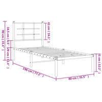 Bettgestell mit Kopfteil Metall Schwarz 75x190 cm