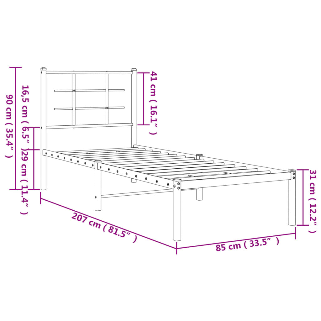 Bettgestell mit Kopfteil Metall Schwarz 80x200 cm