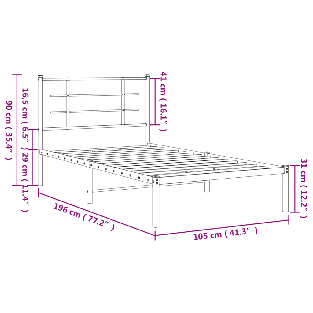 Bettgestell mit Kopfteil Metall Schwarz 100x190 cm