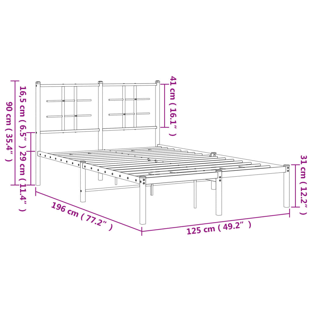 Bettgestell mit Kopfteil Metall Schwarz 120x190 cm