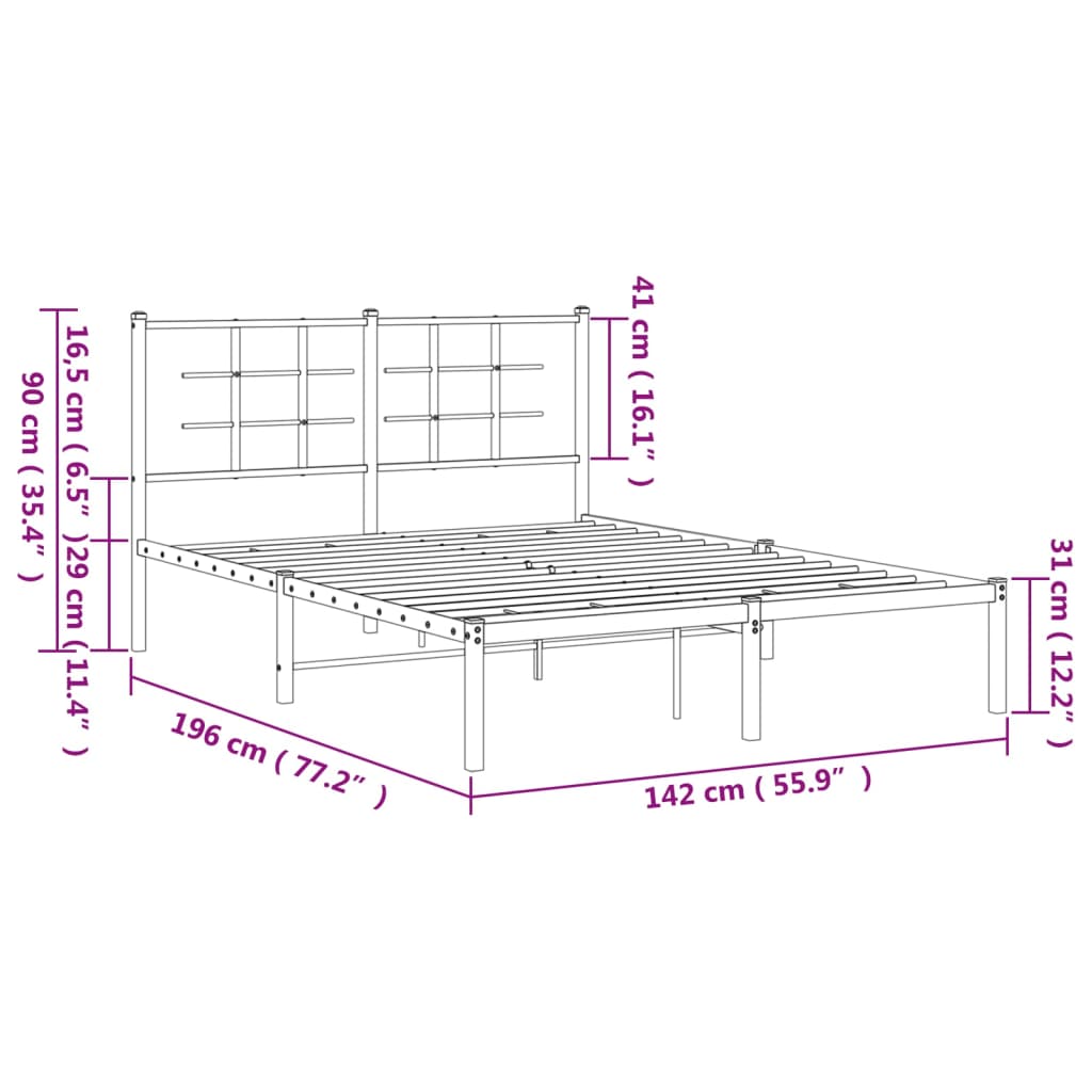 Bettgestell mit Kopfteil Metall Schwarz 135x190 cm