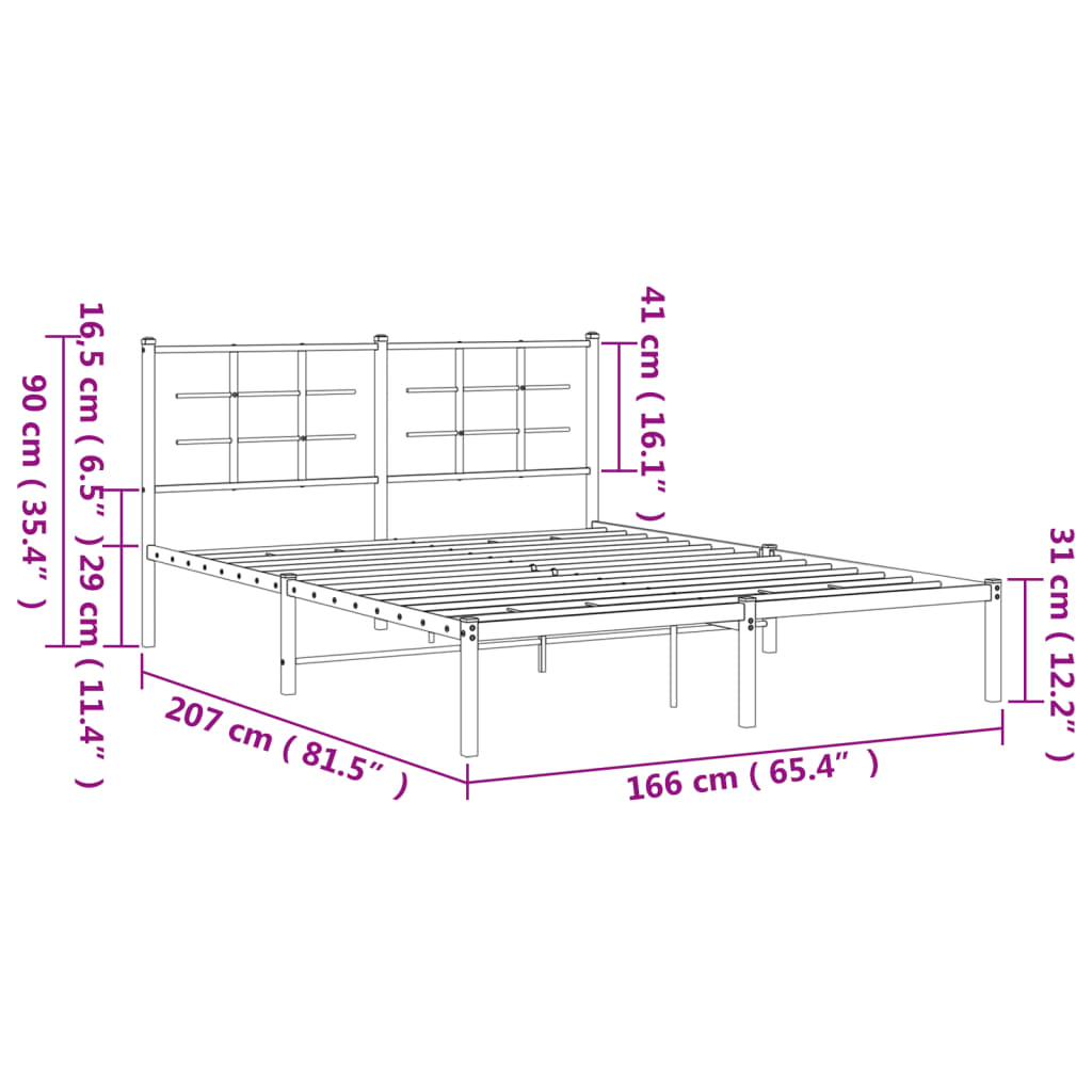 Bettgestell mit Kopfteil Metall Schwarz 160x200 cm