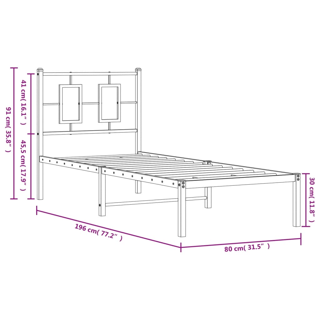 Bettgestell mit Kopfteil Metall Schwarz 75x190 cm