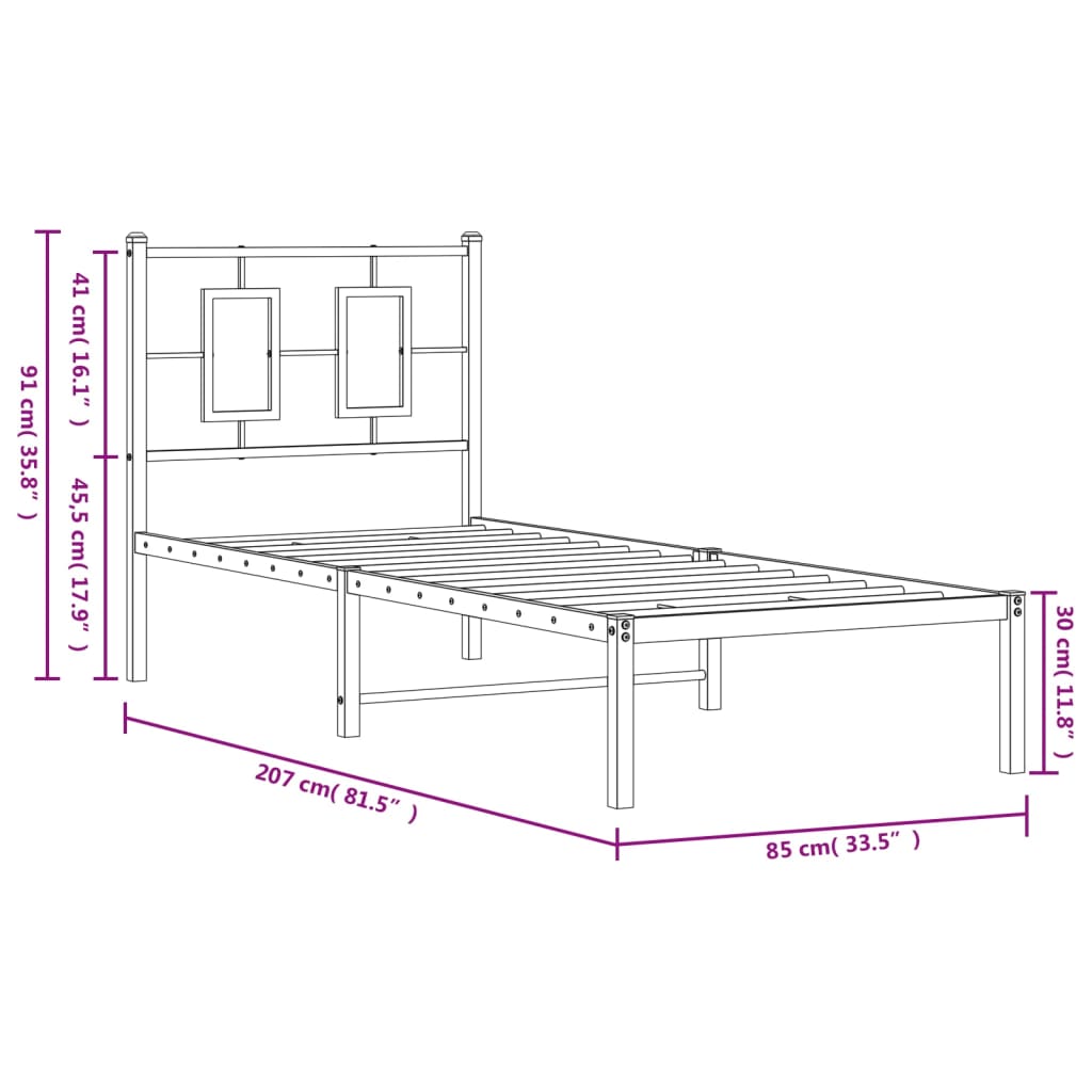 Bettgestell mit Kopfteil Metall Schwarz 80x200 cm