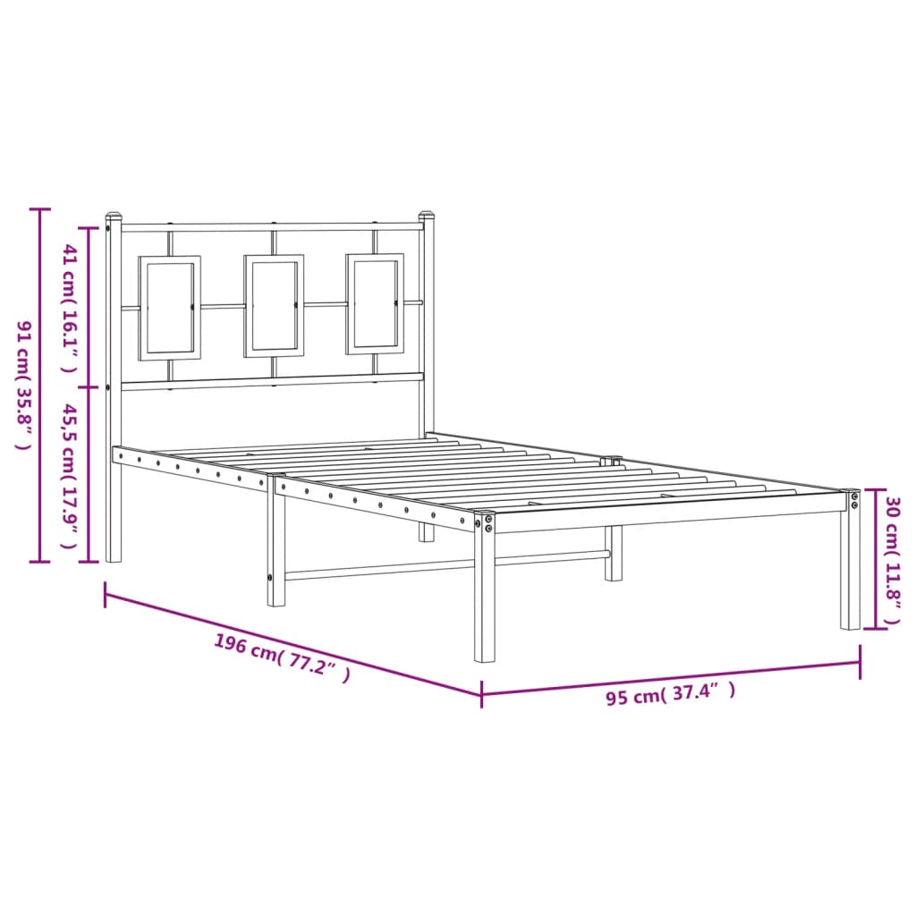 Bettgestell mit Kopfteil Metall Schwarz 90x190 cm