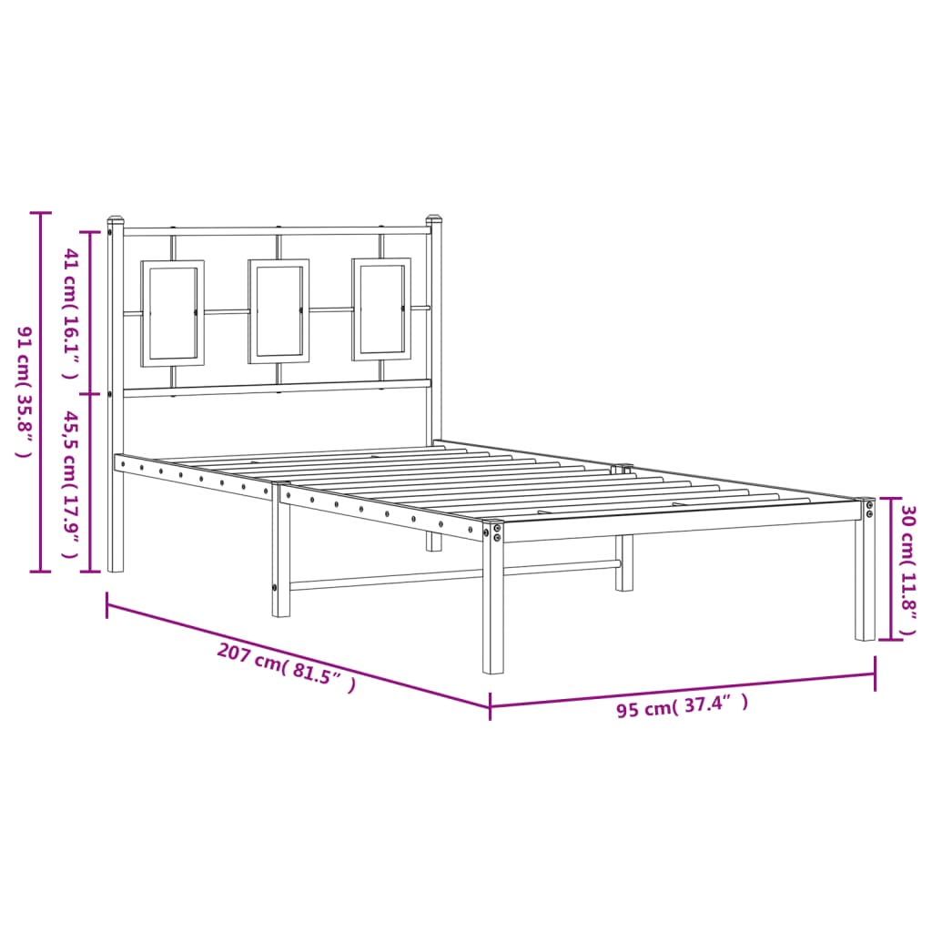 Bettgestell mit Kopfteil Metall Schwarz 90x200 cm