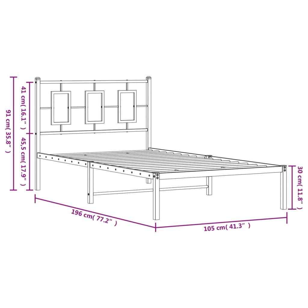 Bettgestell mit Kopfteil Metall Schwarz 100x190 cm