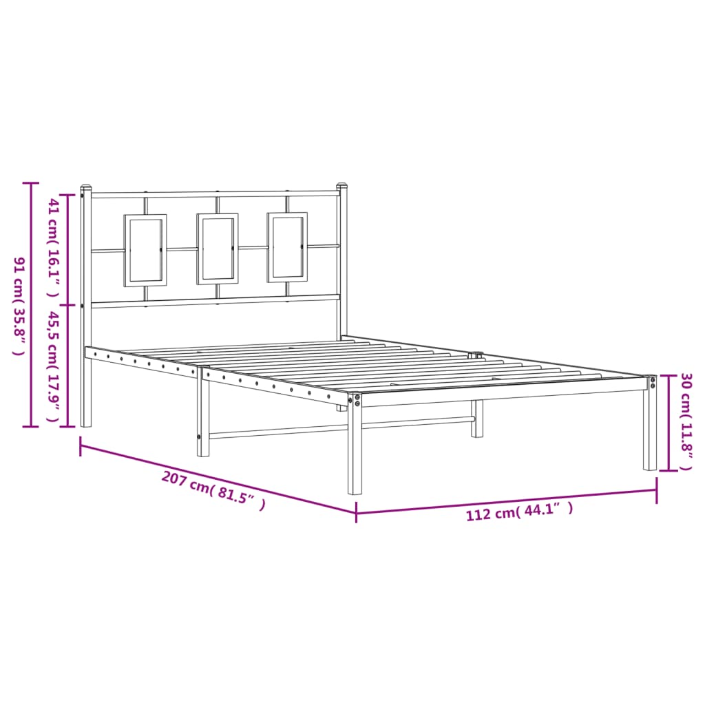 Bettgestell mit Kopfteil Metall Schwarz 107x203 cm