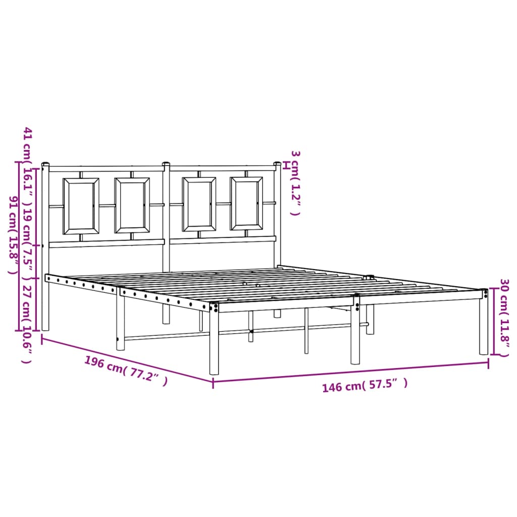 Bettgestell mit Kopfteil Metall Schwarz 140x190 cm