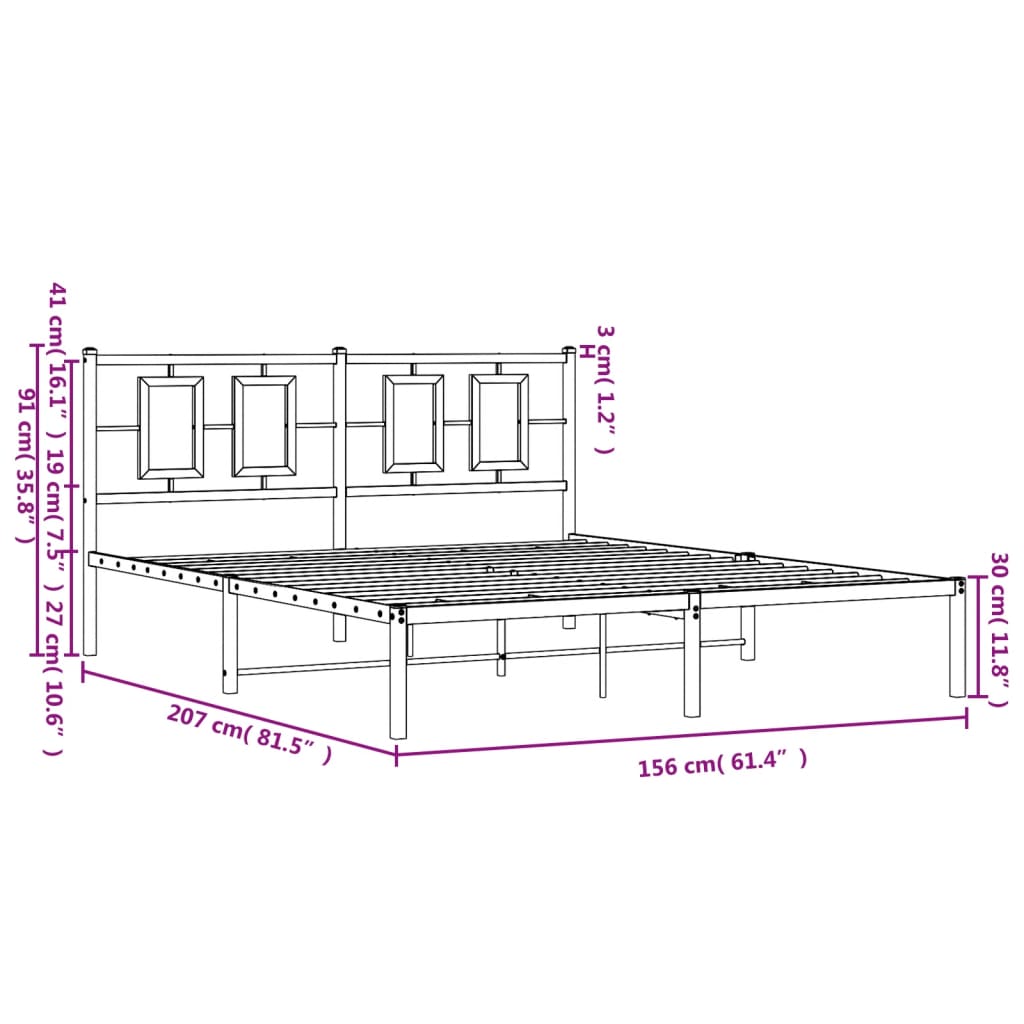 Bettgestell mit Kopfteil Metall Schwarz 150x200 cm