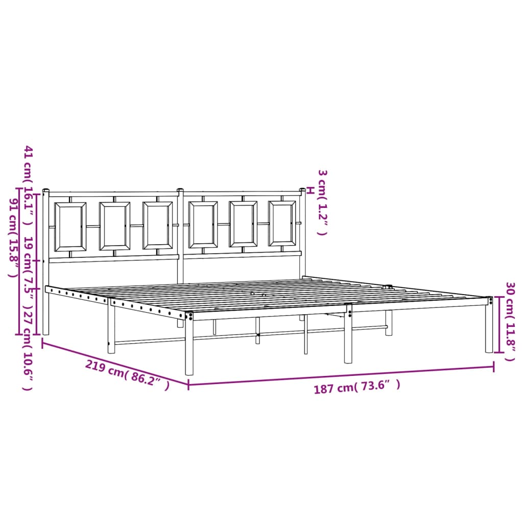 Bettgestell mit Kopfteil Metall Schwarz 183x213 cm