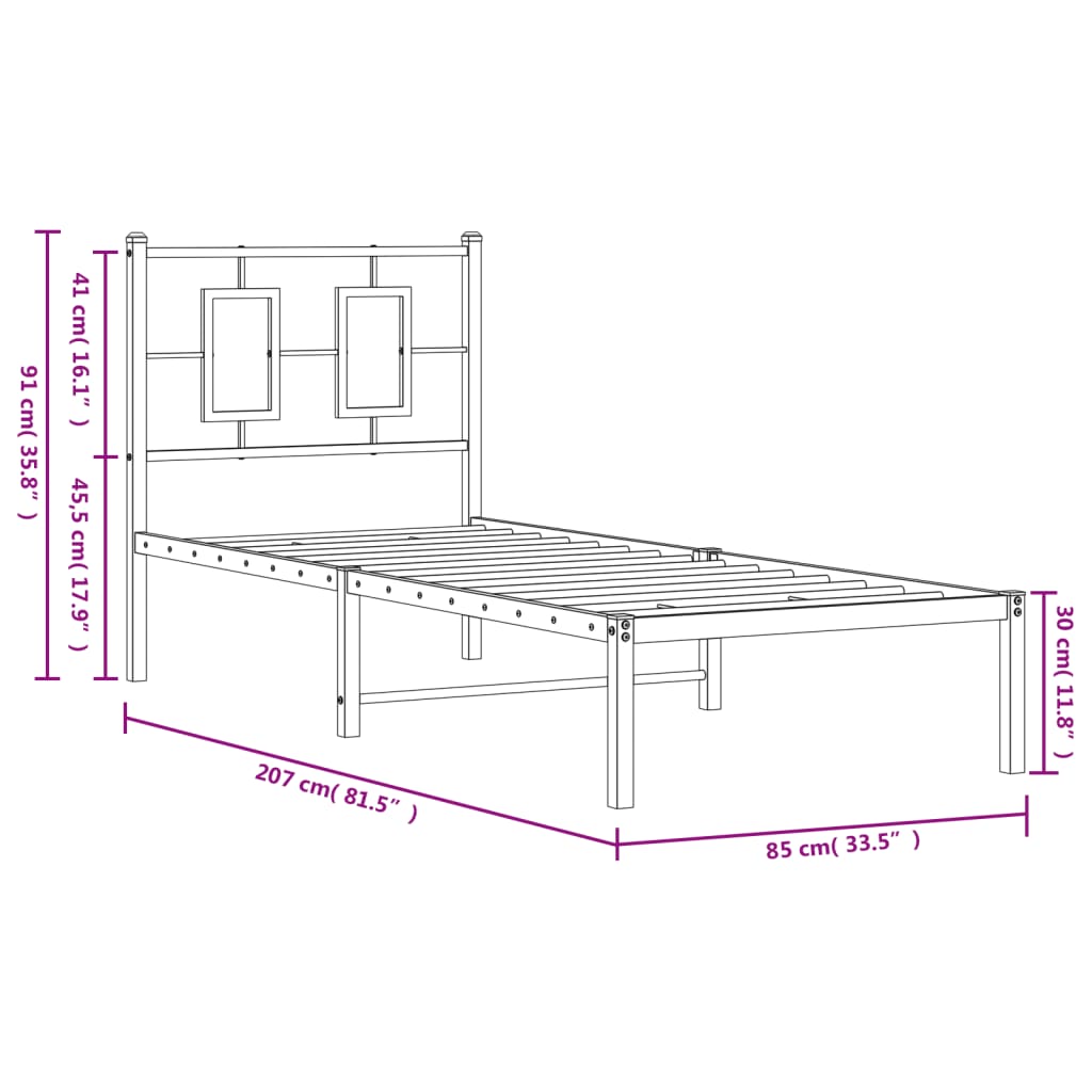 Bettgestell mit Kopfteil Metall Weiß 80x200 cm