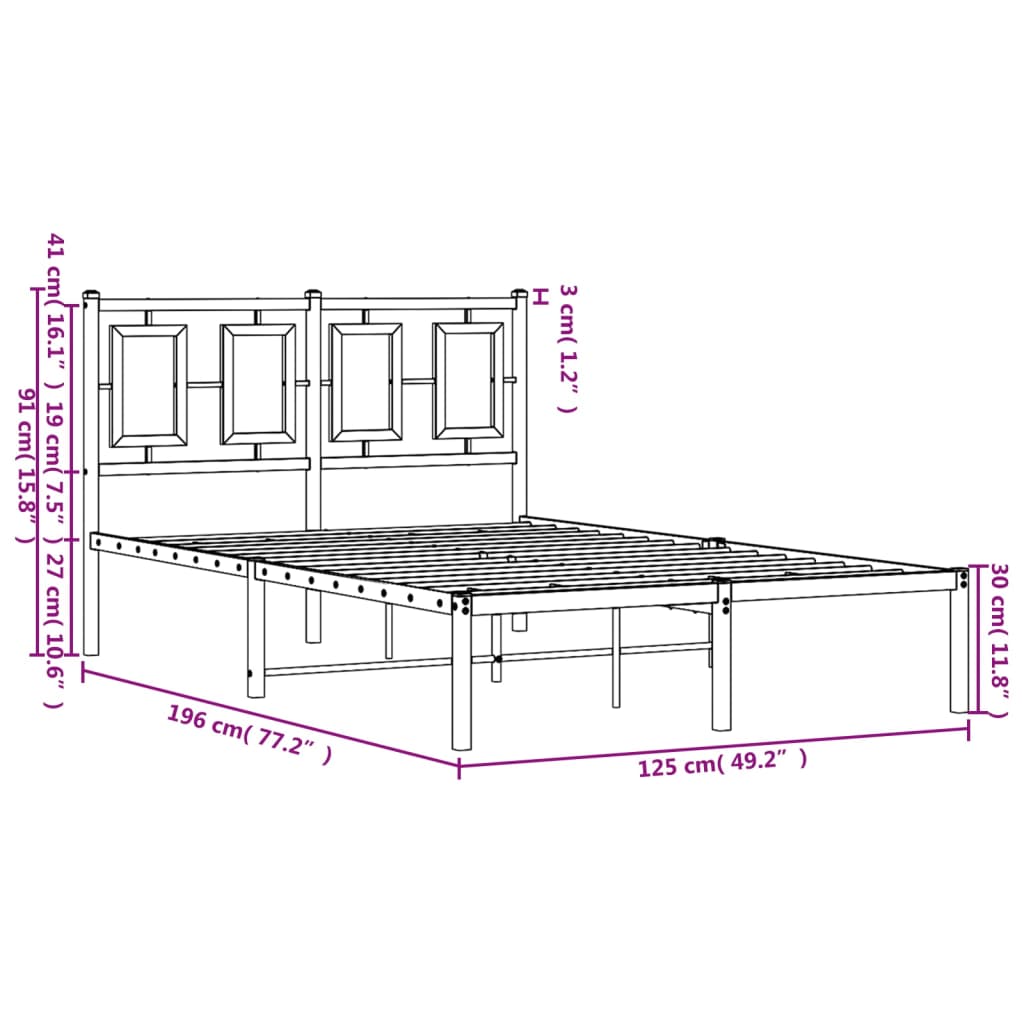 Bettgestell mit Kopfteil Metall Weiß 120x190 cm