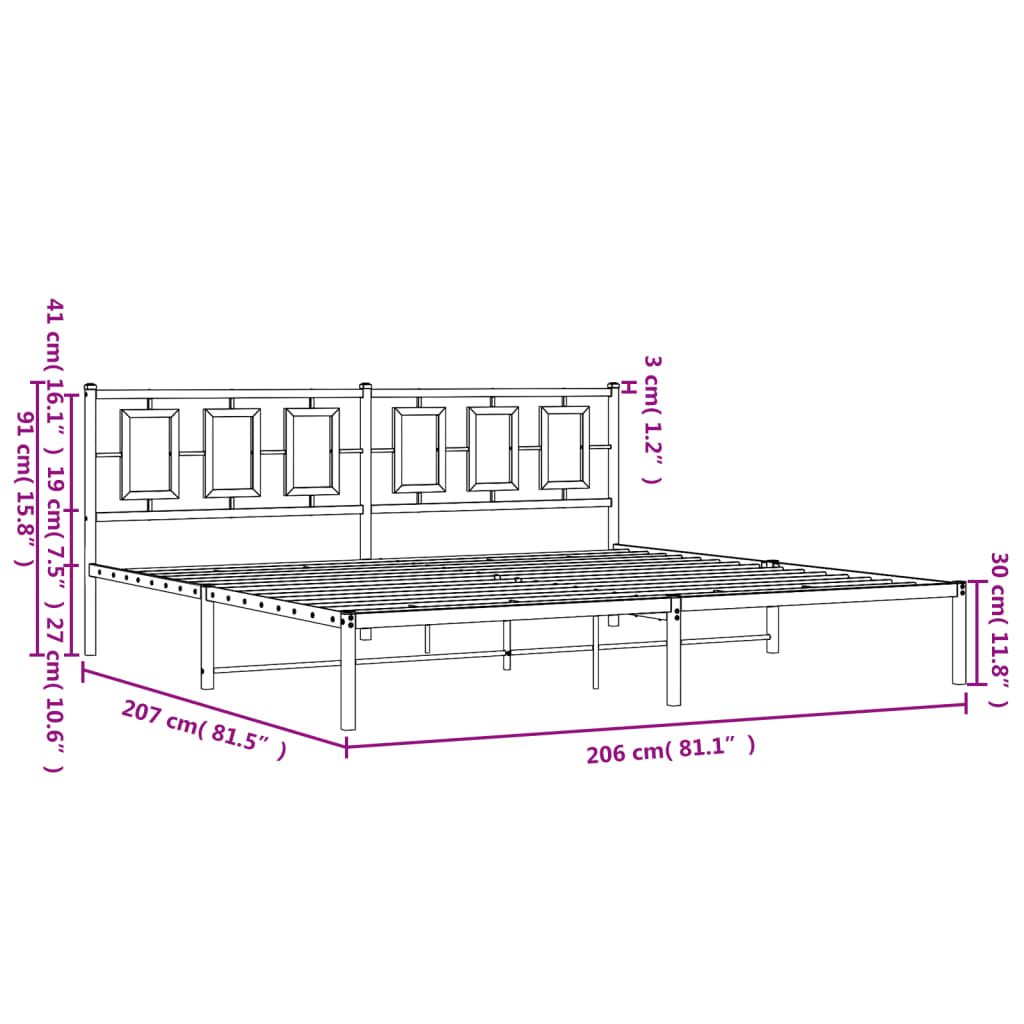 Bettgestell mit Kopfteil Metall Weiß 200x200 cm