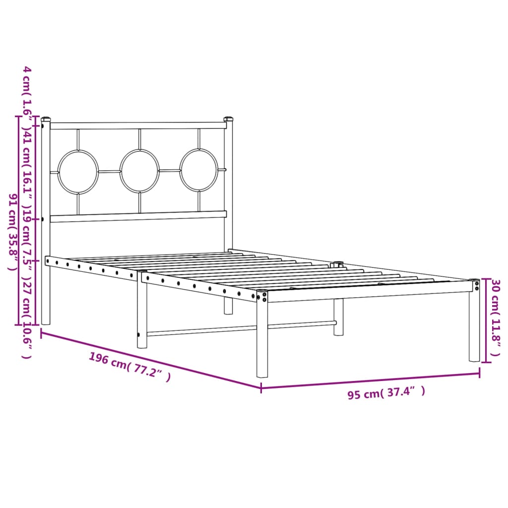 Bettgestell mit Kopfteil Metall Schwarz 90x190 cm