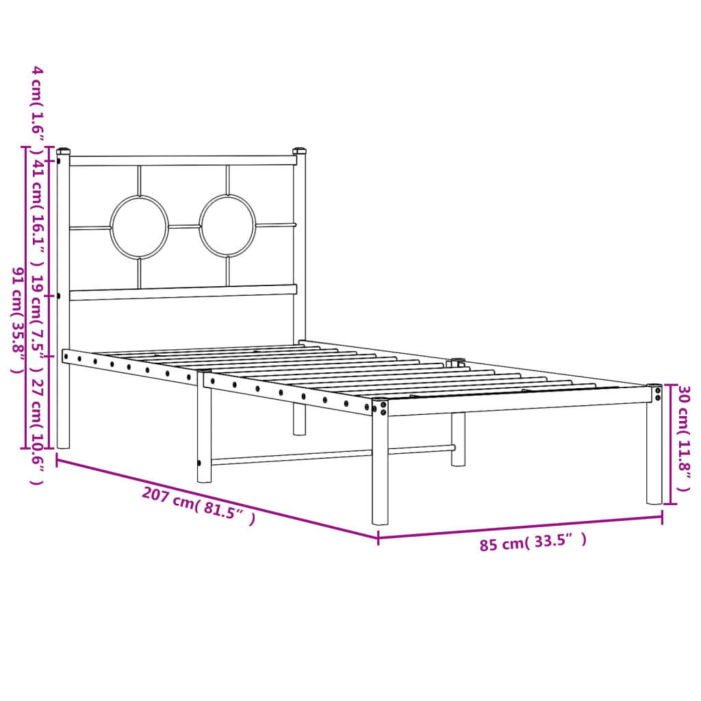 Bettgestell mit Kopfteil Metall Weiß 80x200 cm