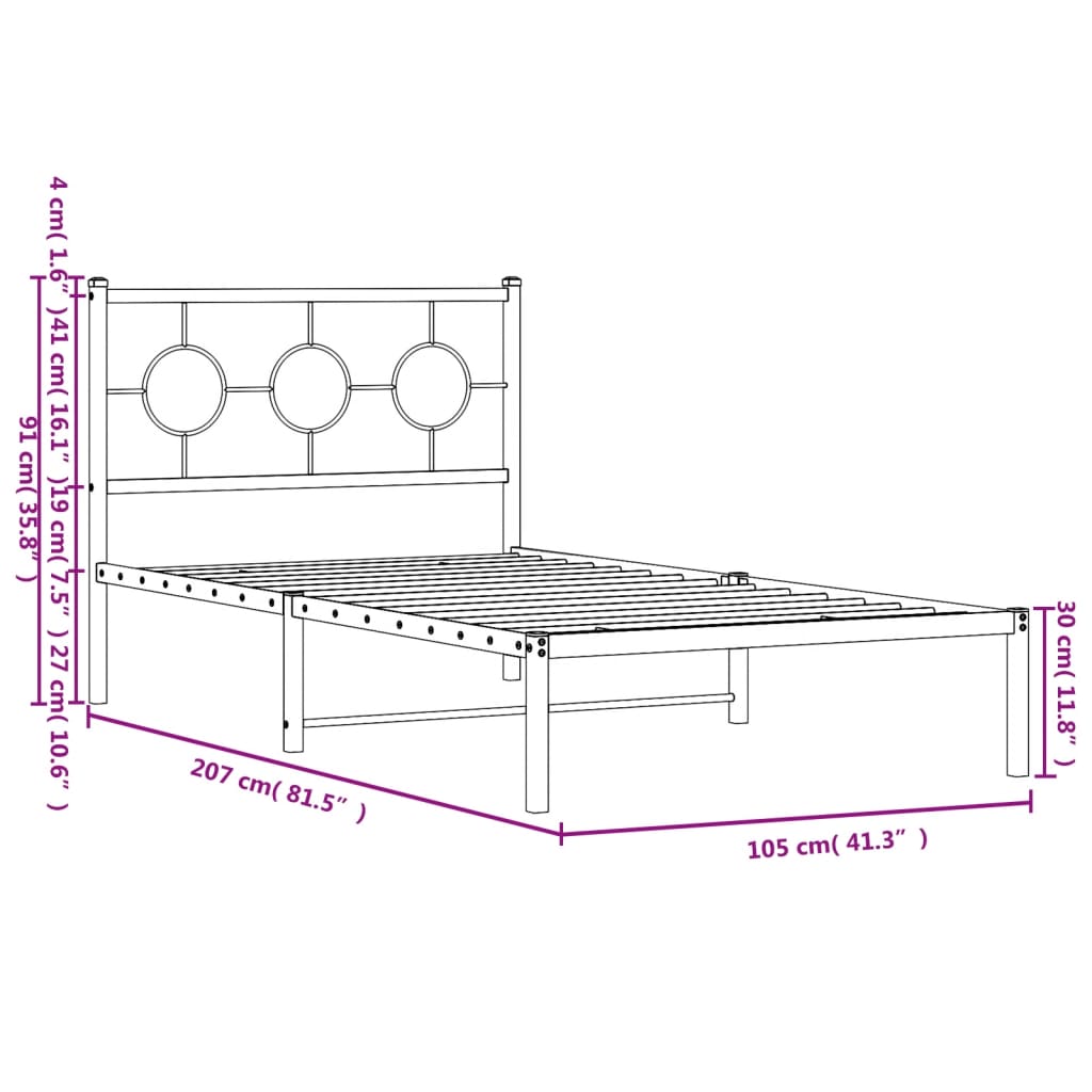 Bettgestell mit Kopfteil Metall Weiß 100x200 cm