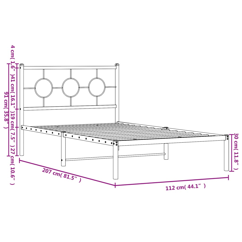 Bettgestell mit Kopfteil Metall Weiß 107x203 cm