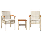 3-tlg. Bistro-Set mit Kissen Beige Poly Rattan Akazienholz