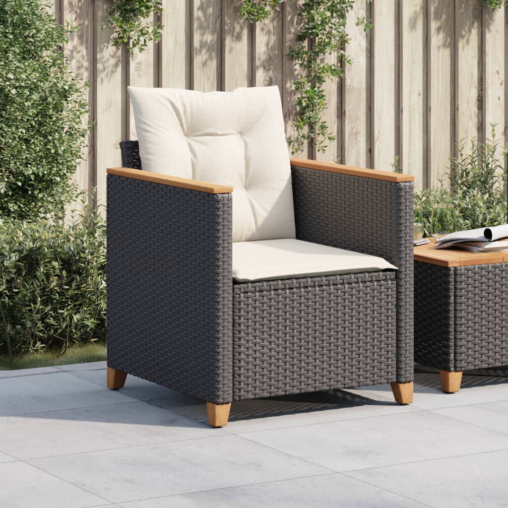 Gartensessel mit Kissen Schwarz Poly Rattan