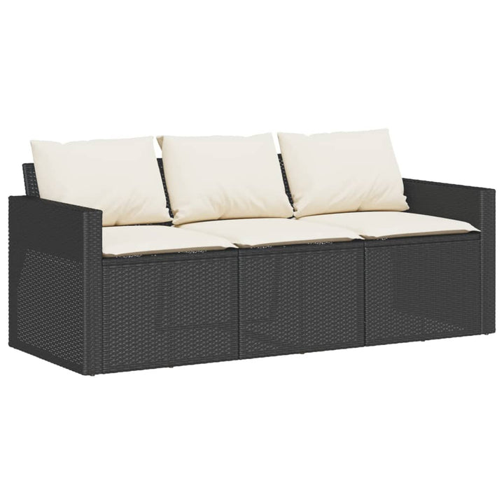 Gartensofa mit Kissen 3-Sitzer Schwarz Poly Rattan